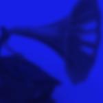 留声机在蓝色背景上的图形. 2023拉丁格莱美奖的字样被白色覆盖.